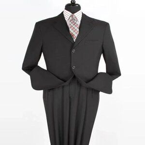 Pleated Suit - Mens Suits With Pleated Pant - Regular Fit Suit - Black Two Piece